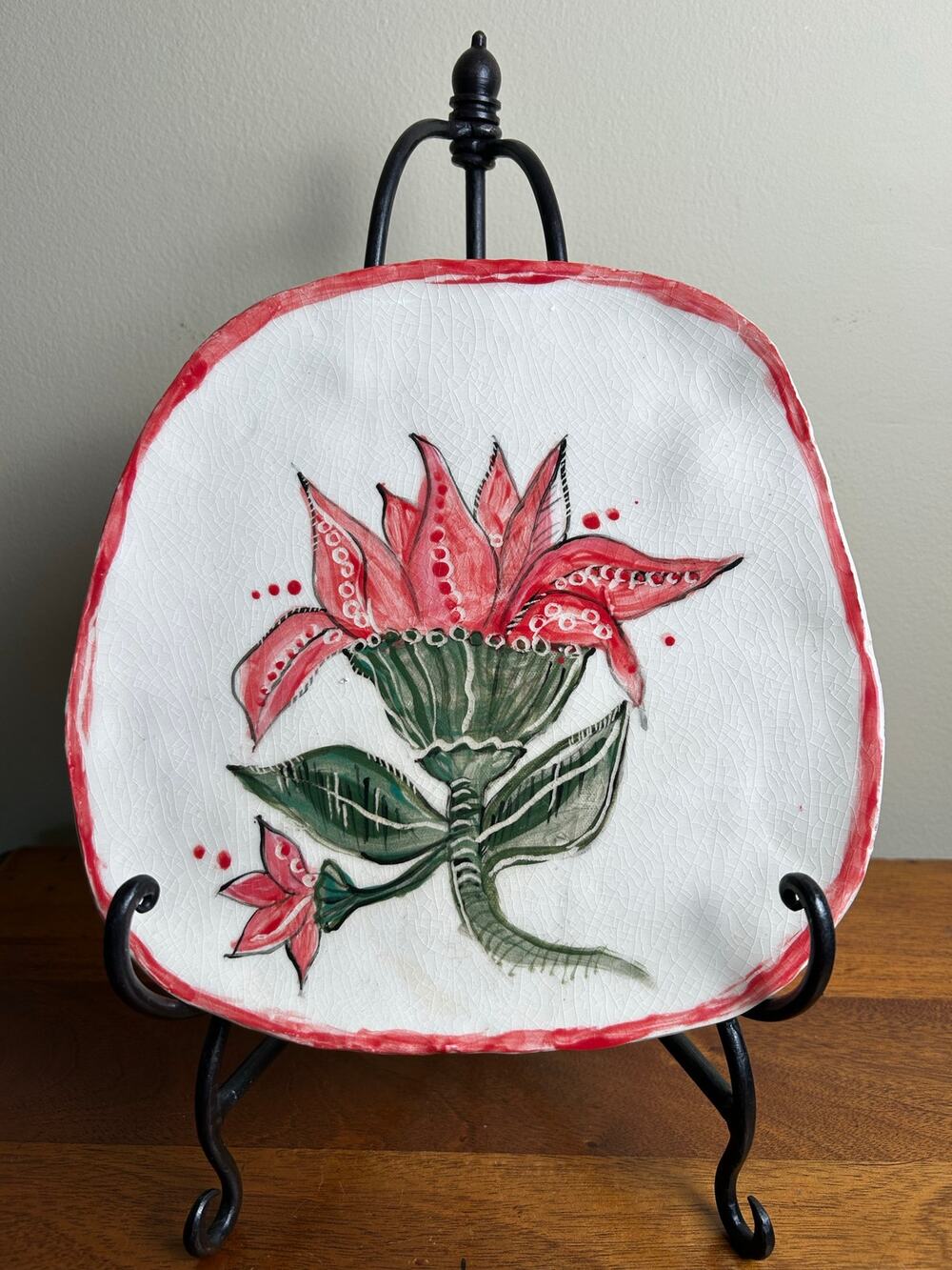 Vtg. Hand Painted Ceramic Art Plate, with Artist Stamp, One of a Kind